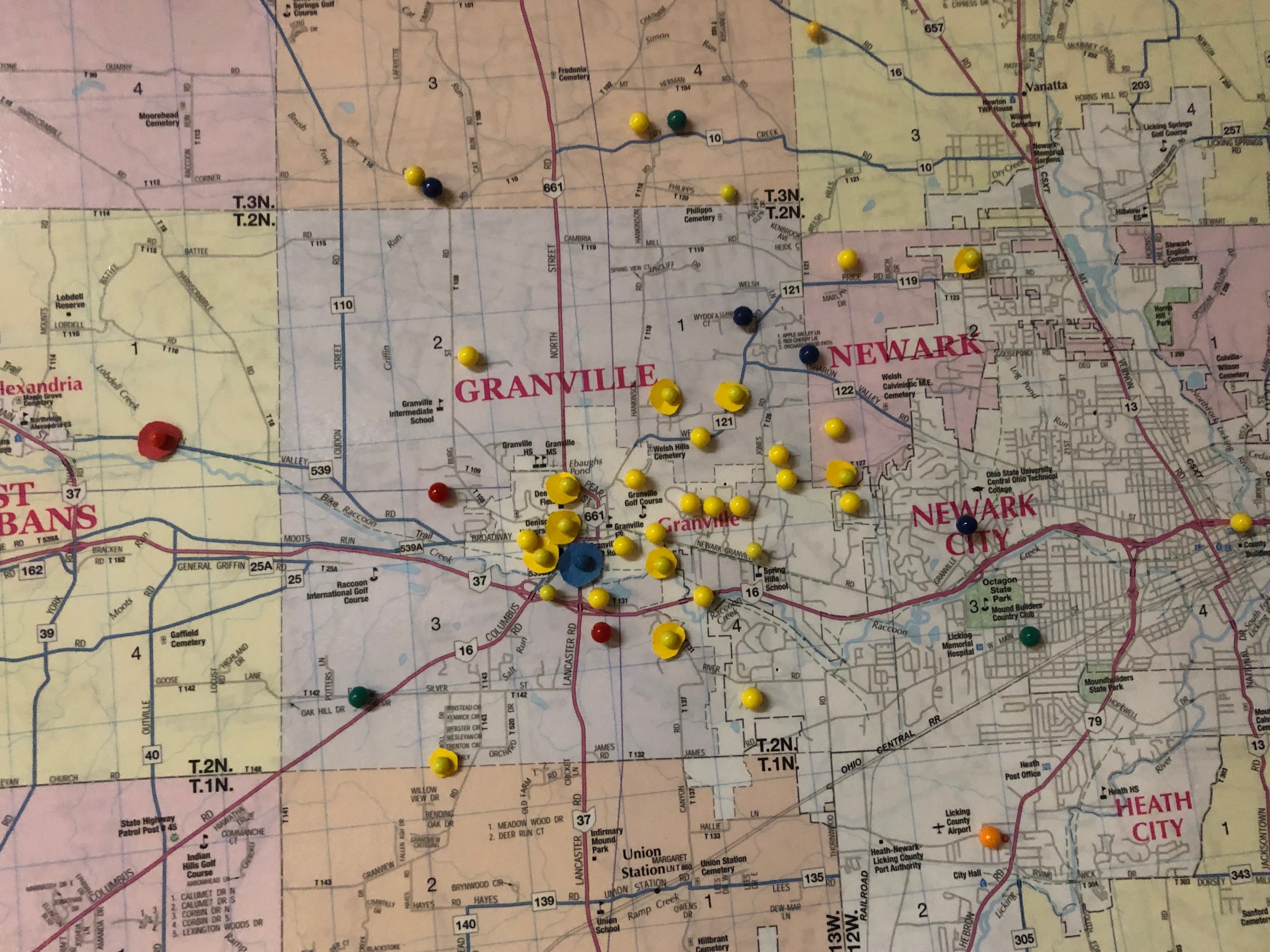 Map of Licking County Ohio with Dogs Positive for Lyme Disease